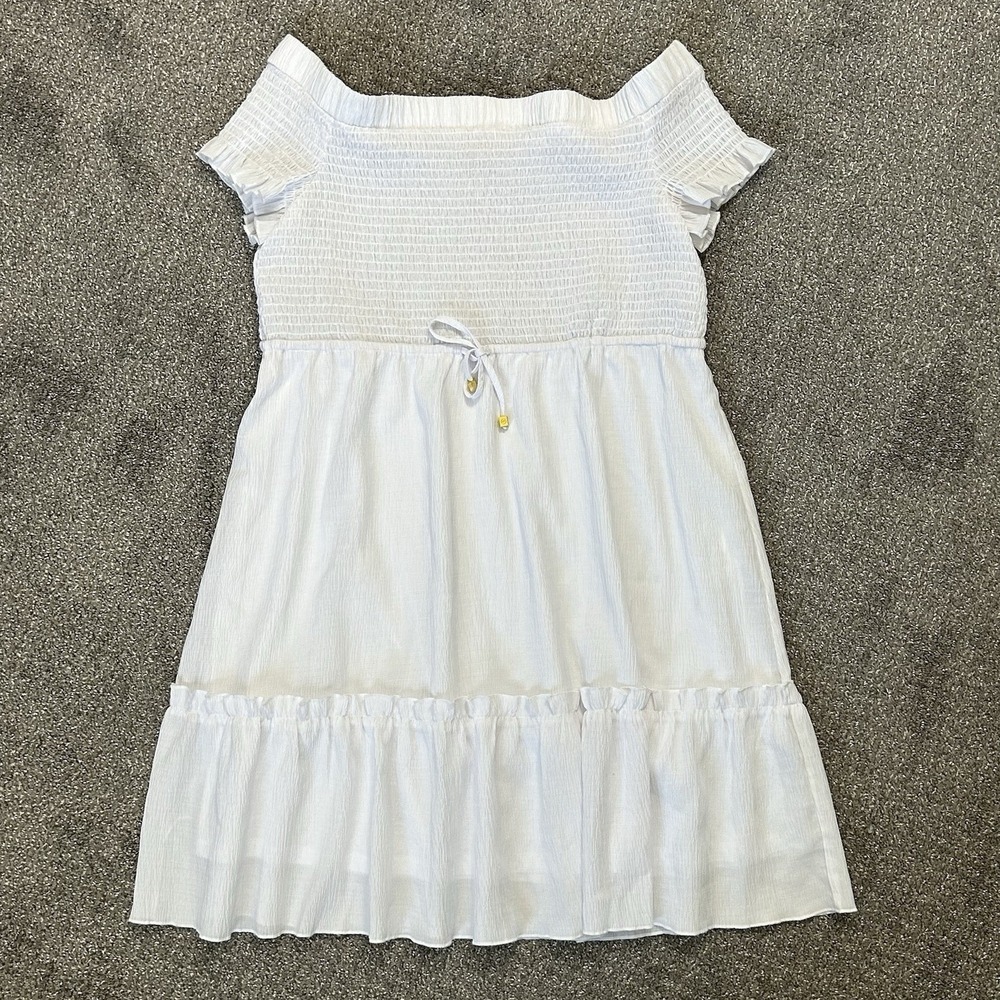 MICHAEL KORS White Off-The-Shoulder Smoked Dress - Women's XL- NWoT $135